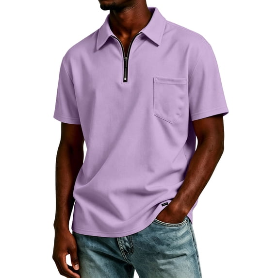 Fabrcox Mens Short Sleeve Polo Shirts Quarter Zip Men's Collared Shirts Regular Fit Solid Color Athletic Casual Work Men Golf Shirt with Pockets Purple S
