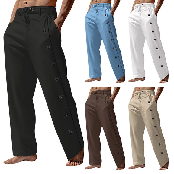 Fabrcox Mens Sweatpants Joggers Baggy Fit Linen Beach Pants Breathable Quick Dry Hawaiian Yoga Trousers Casual Sports Summer(White,XXXL)