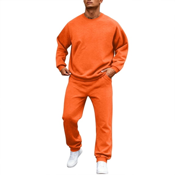Fabrcox Mens Sweatsuit 2 Piece Track Suits Mens Fleece Crewneck Sweatshirt and Joggers for Men Fall Winter Warm Up Athletic Workout Men Sets Outfits 2 Piece S