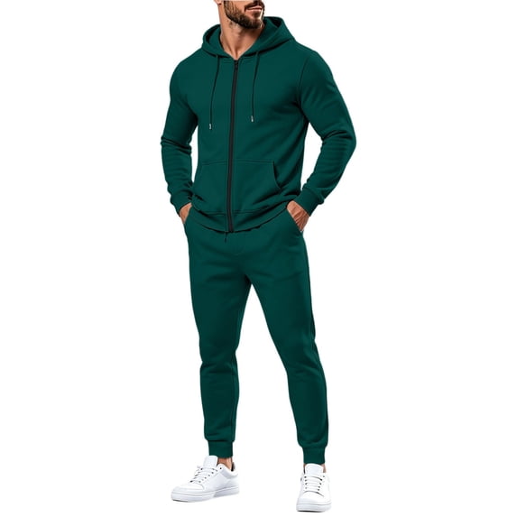 Fabrcox Mens Sweatsuit Set 2 Piece Track Suits Mens Full Zip Up Hoodie and Joggers for Men Warm Up Athletic Gym Men Casual Outfits Dark Green XL