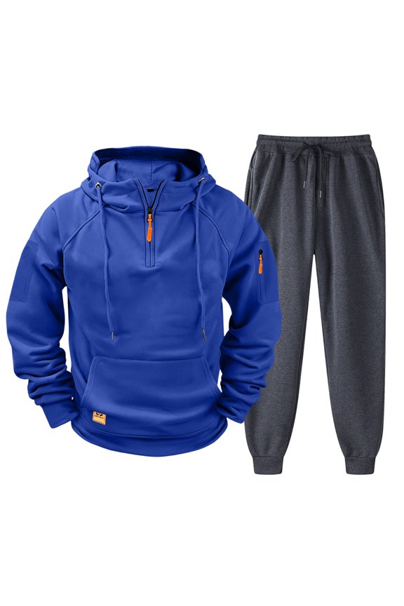Mens Sweatsuit Sets Fleece Quarter Zip Hoodie and Dark Gray Sweatpants Set Athletic Sports Cinch Bottom Jogging Warm Up Fall Winter Mens Track Suit 2 Piece