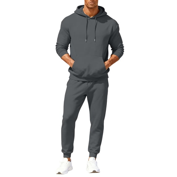 Fabrcox Mens Sweatsuits 2 Piece Set Fleece Long Sleeve Hoodie Sweatshirt Sweatpants Joggers Set Winter Warm Running Mens Track Suits 2 Piece Set Gray L