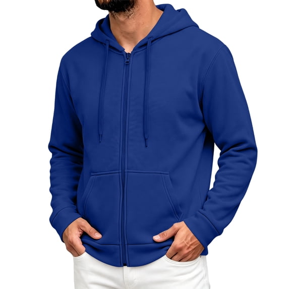 Fabrcox Mens Zip Up Hoodie Fleece Long Sleeve Sweat Shirt for Mens Fall Winter Warm Casual Outdoor Workout Jackets with 2 Pockets Blue L