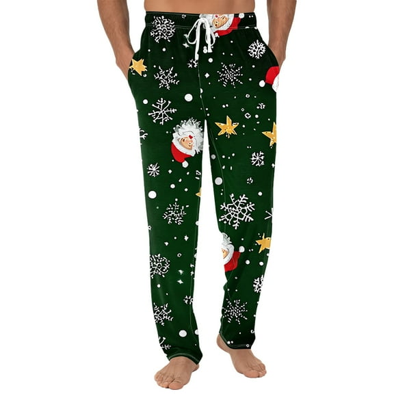 Fabrcox Oversized Men's Pajama Pants Wide Leg Mens Christmas Pajama Pants Christmas Xmas Printed Elastic Waist Wide Leg Sleepwear Pants Dark Green L