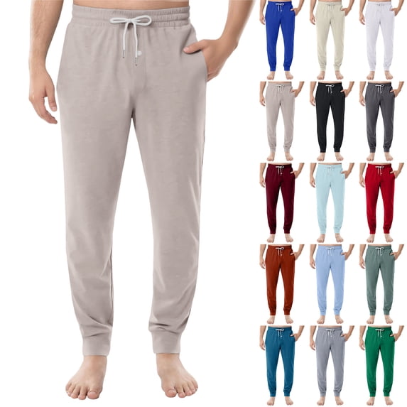 Fabrcox Pajama Pants for Men Big and Tall Drawstring Baggy Lounge Bottoms with Pockets Casual Loose Comfy Home Soft Sleepwear, Beige M
