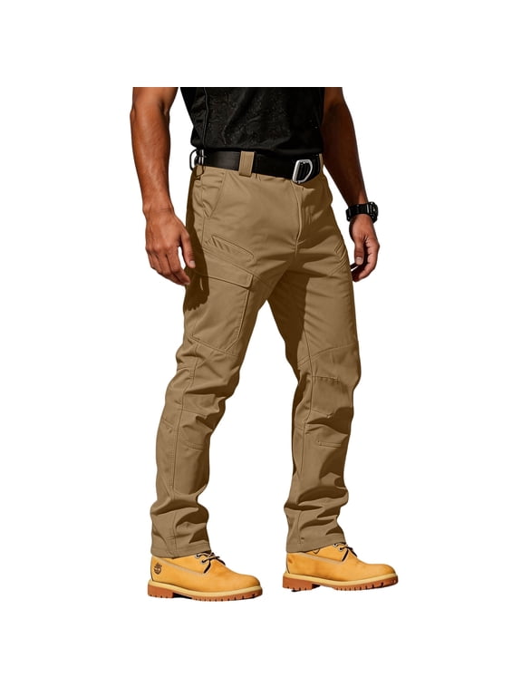 Pants Cargo for Man Water Resistant Hiking Pants Mens Fishing Camping Going Out Big and Tall Straight Leg Men Work Pants with Pockets No Belt Brown L