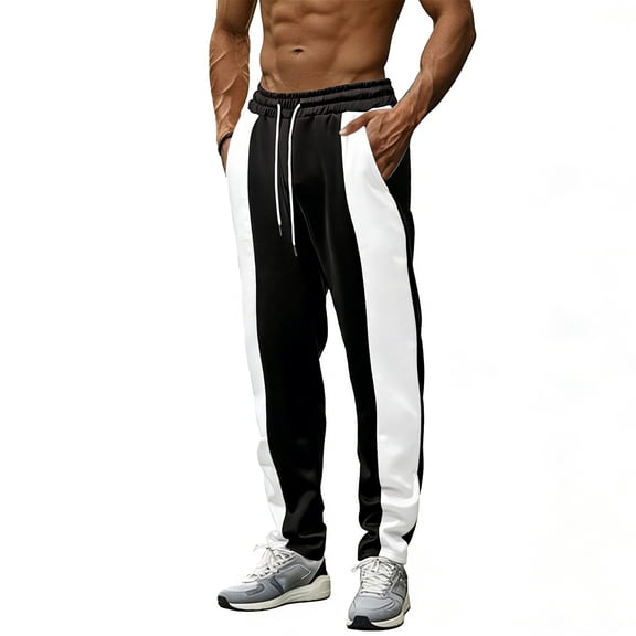 Fabrcox Patchwork Sweatpants for Men Elastic Waist Drawstring Loose Fit Joggers Lightweight Casual Active Running Pants(Black,XL)