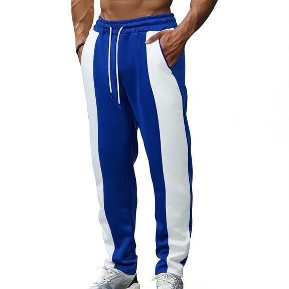 Fabrcox Patchwork Sweatpants for Men Elastic Waist Drawstring Loose Fit Joggers Lightweight Casual Active Running Pants(Blue,L)