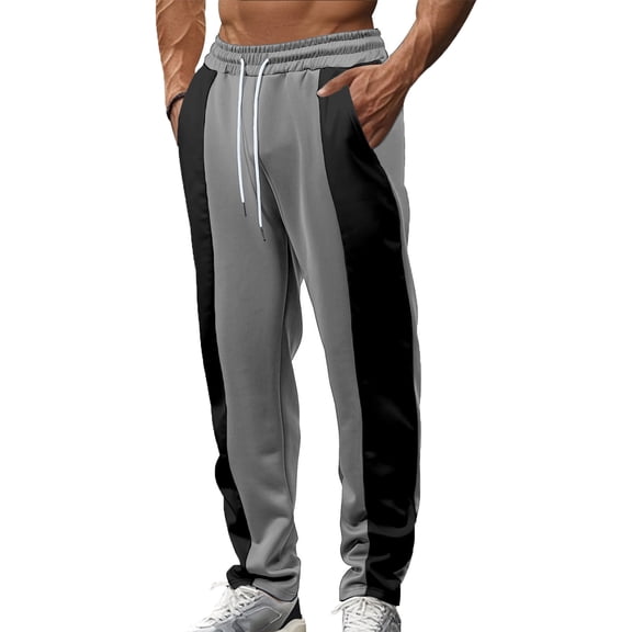 Fabrcox Patchwork Sweatpants for Men Elastic Waist Drawstring Loose Fit Joggers Lightweight Casual Active Running Pants(Dark Gray,XXL)
