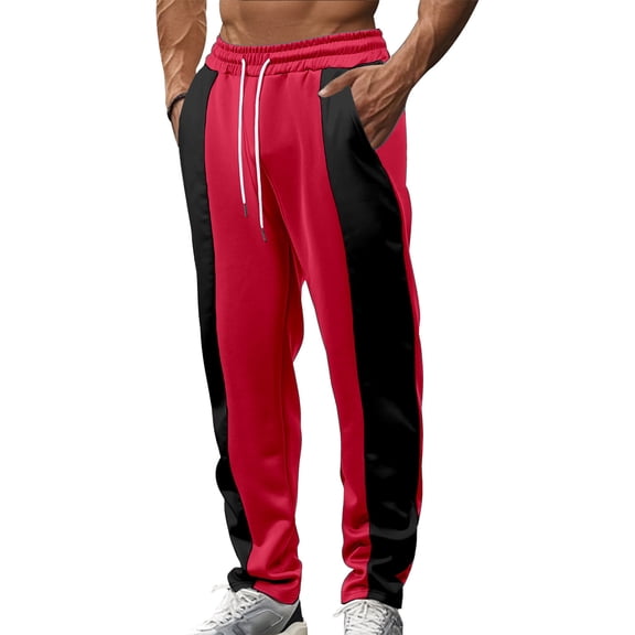 Fabrcox Patchwork Sweatpants for Men Elastic Waist Drawstring Loose Fit Joggers Lightweight Casual Active Running Pants(Wine,L)
