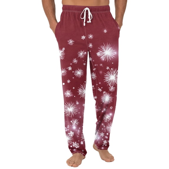 Fabrcox Pj Pants Men Wide Leg Mens Christmas Pj Bottoms Christmas Snowflake Printed Casual Home Soft Trousers Red 2XL