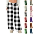thumbnail image 1 of Fabrcox Plaid Flannel Pj Pants for Women S-3xl Loose Fit Wide Leg Warm Sleepwear Pants Drawstring Straight Leg Long Pajamas Pants Blue 2XL, 1 of 3