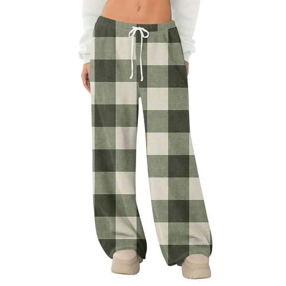 Fabrcox Plaid Flannel Women Pajamas Bottoms S-3xl Loose Fit Wide Leg Warm Sleepwear Pants Drawstring Straight Leg Long Pajamas Pants Light Green L