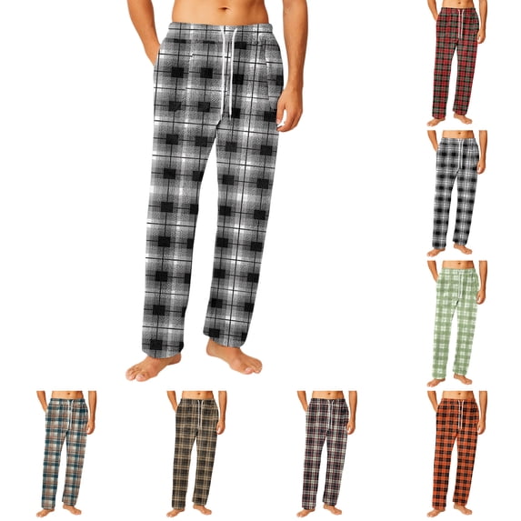 Fabrcox Plaid Men's Flannel Pj Pants M-Xxl Xxxl Straight Leg Pj Bottoms with Pockets Winter Warm Casual Drawstring Sleepwear Pants Navy 3XL