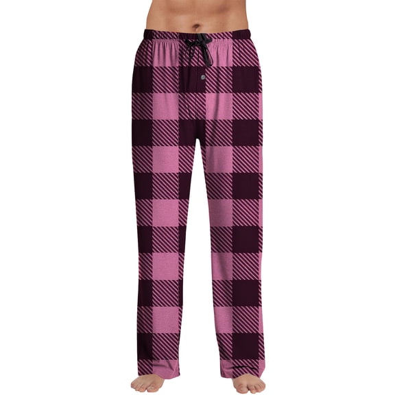 Fabrcox Plaid Pajama Pants for Men Fall Spring Winter Drawstring Pj Bottoms Casual Comfortable Baggy Pj Pants Hot Pink XL