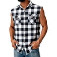 thumbnail image 1 of Fabrcox Plaid Sleeveless Flannel Shirt Men Collared Button Up Men's Tank Tops Big and Tall Color Block Breathable Streetwear Vest Shirt with Pockets Black XXL, 1 of 9