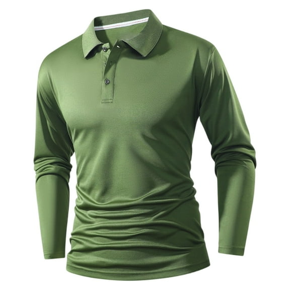 Fabrcox Polo Shirts for Men Fall Long Sleeve Button Down Golf Shirts Solid Color Casual Holiday Pullover Trendy Slim Fit T-Shirts,Green M