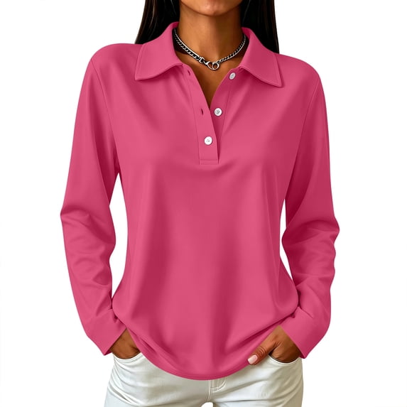 Fabrcox Polo Shirts for Women Long Sleeve Collared Golf Shirt Women Button Side Slits Trendy Uniforms Casual Business Tops for Women XXL
