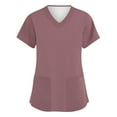 thumbnail image 1 of Fabrcox Red Scrub Women Tops Oversized Short Sleeve V Neck Nurse Scrubs Tops with Pockets Fall Spring Working Uniform Purple Pink XL, 1 of 5