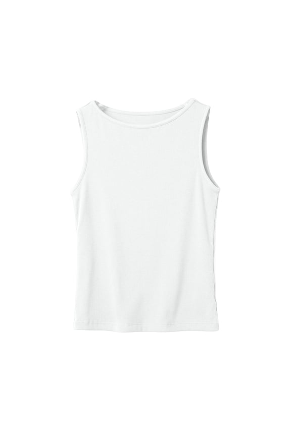 Ribbed Tank Tops for Women Crew Neck Sleeveless Fitted Tank Tops Women Summer Stretch Wide Strap Basic Going Out Womens Tunics Tops White S