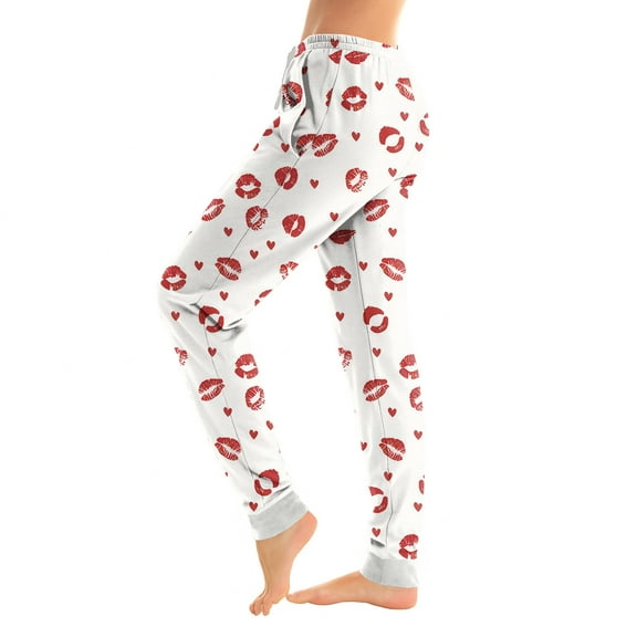 Fabrcox S-3xl Joggers Oversized Women's Pj Pants Heart Printed Drawstring Pajama Pants with Pockets Valentines Day Soft Comfy Sleep Bottoms Loungewear Pants Light pink S