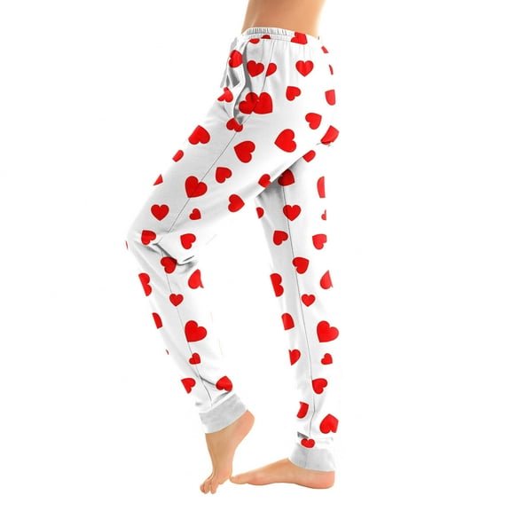 Fabrcox S-3xl Joggers Women's Pajama Pants Slim Fit Star Printed Drawstring Pajama Pants with Pockets Valentines Day Soft Comfy Sleep Bottoms Loungewear Pants White XL
