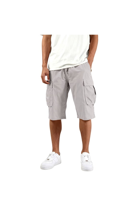 S-4XL Cargo Shorts for Men Big and Tall Men's Bermuda Shorts Elastic Waist Baggy Breathable Gym Fishing Camping Mens Gym Shorts with Pockets White XXL