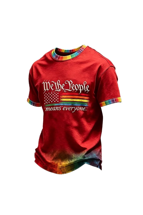 S-4XL Funny Pride Shirts for Men Rainbow Print Mens Big and Tall Shirts We the People Lightweight Crew Neck Short Sleeve Flag Men's Graphic T-Shirts Red 4XL