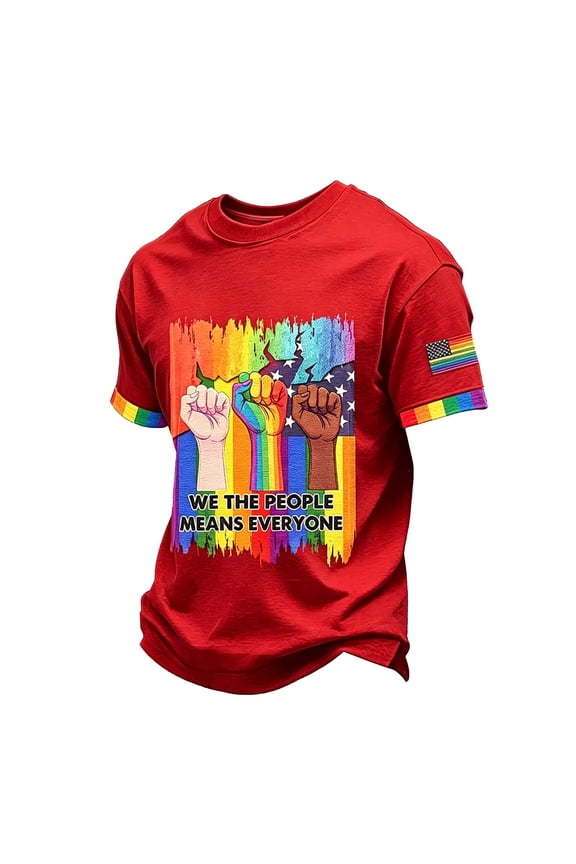 S-4XL Funny Pride Shirts for Men Rainbow Print Mens Big and Tall Shirts We the People Lightweight Crew Neck Short Sleeve Flag Mens Graphic T Shirts Red XXL