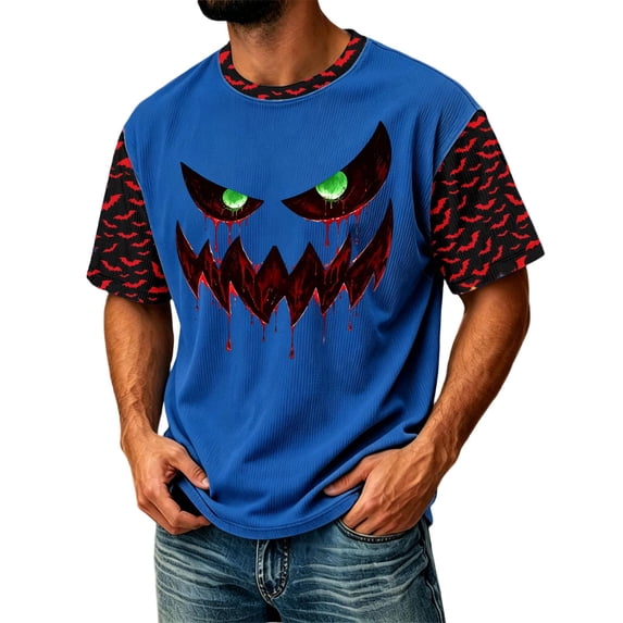 Fabrcox S-4XL Halloween Men's shirts Funny Ghost Pumpkin Cat Mens Graphic T Shirts Fall Winter Festival Corduroy Raglan Men Short Sleeve Shirt Blue XL