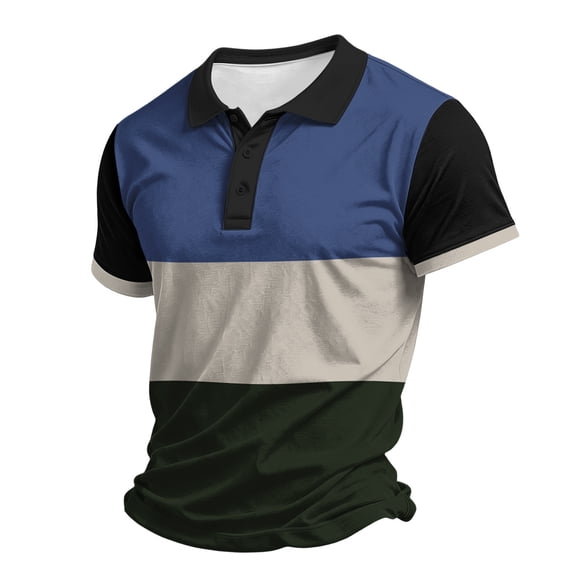 Fabrcox S-4XL Men's Polo Shirts Short Sleeve Color Block Golf Shirt Men Striped Lightweight Casual Athletic Sports Mens Big and Tall Shirts Blue M