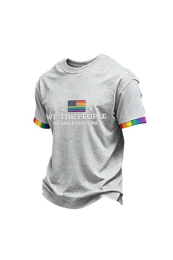 S-4XL Mens Pride T Shirts Rainbow Print Mens Shirts Big and Tall We the People Lightweight Crew Neck Short Sleeve Flag Graphic Tees Men Gray M