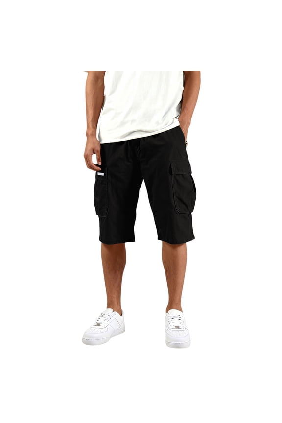 S-4XL Mens Shorts Cargo Big and Tall Bermuda Shorts for Men Drawstring Baggy Breathable Gym Fishing Camping Gym Shorts Men with Pockets Black 4XL