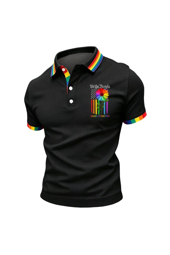 S-4XL Pride Polo Shirt Mens Rainbow Flag Print Funny Golf Shirts for Men We the People Means Everyone Summer Freedom Short Sleeve T Shirts for Man Graphic
