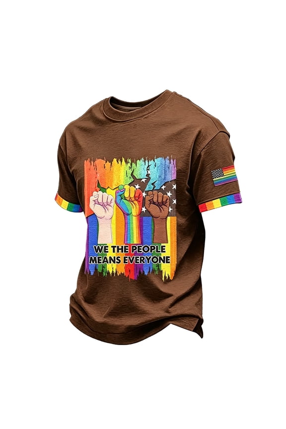 S-4XL Pride Shirt Men Funny Rainbow Print Men's Big and Tall Shirts We the People Lightweight Crew Neck Short Sleeve Flag Mens Tshirts Graphic Brown XL