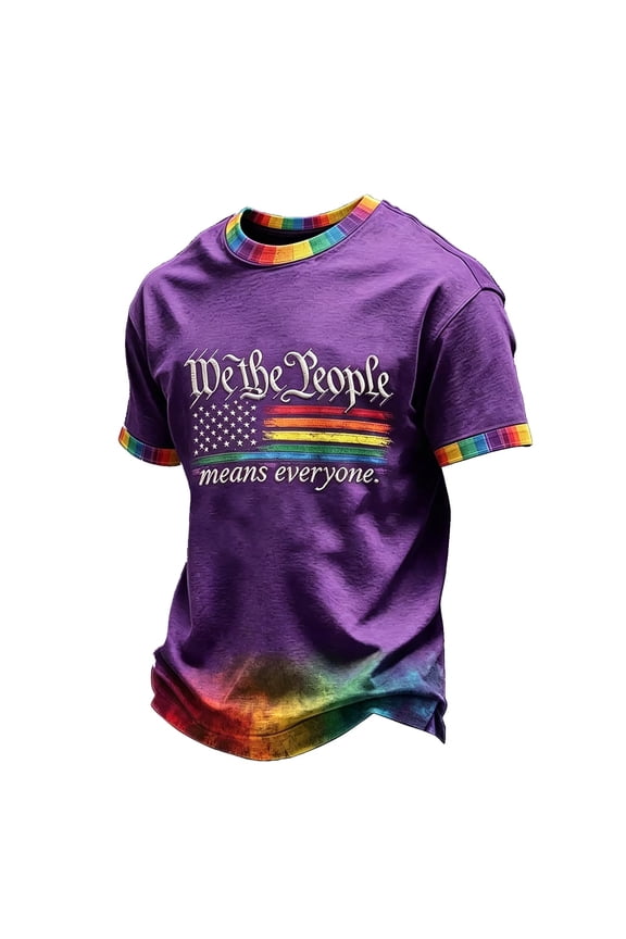 S-4XL Pride Shirt Rainbow Print Mens Big and Tall T Shirts We the People Lightweight Crew Neck Short Sleeve Flag Men's Graphic T-Shirts Purple L