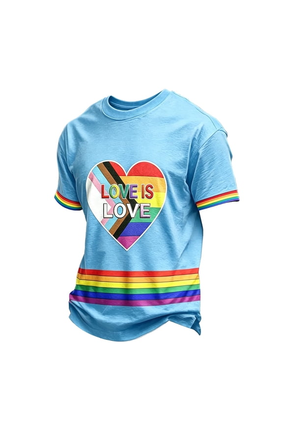 S-4XL Pride Shirts Rainbow Heart Print Mens Shirts Big and Tall We the People Lightweight Crew Neck Short Sleeve Mens Graphic T Shirt Blue XL