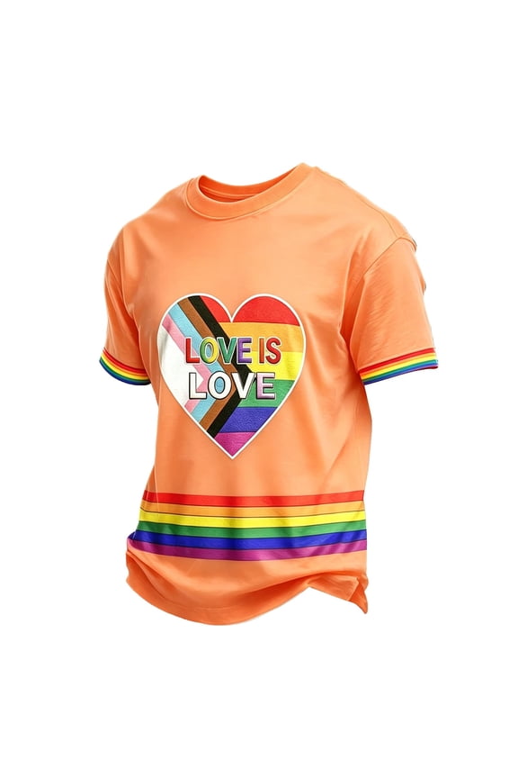 S-4XL Pride T Shirt Men Rainbow Heart Print Mens Shirts Big and Tall We the People Lightweight Crew Neck Short Sleeve Mens T Shirt Graphic Orange XXXL