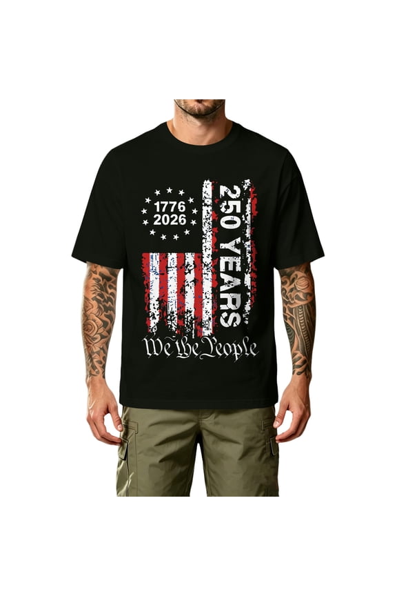 S-5XL 1776-2026 USA 250th Anniversary Shirt Flag Print Short Sleeve 4th of July Shirt for Men Independence Day Celebration Freedom Patriotic Big and Tall Men's Shirts