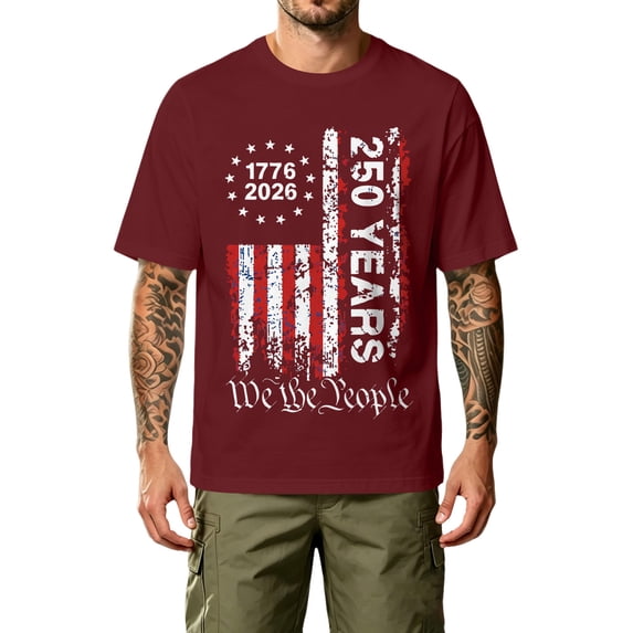 Fabrcox S-5XL 1776-2026 USA 250th Anniversary Shirt Flag Print Short Sleeve 4th of July Tee Shirts for Men Independence Day Celebration Freedom Patriotic Mens Big and Tall T Shirts