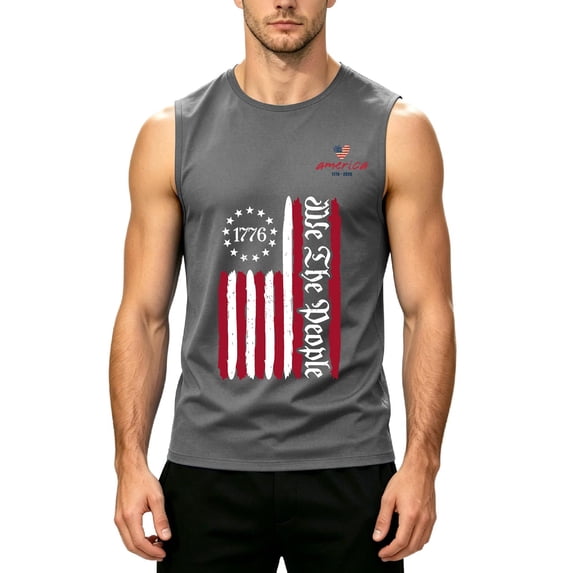 Fabrcox S-5XL 250 Anniversary USA Man Tank Top 1776-2026 Flag Print 4th of July Mens Sleeveless Tee Shirts Independence Day Freedom Patriotic Graphic Tees Men