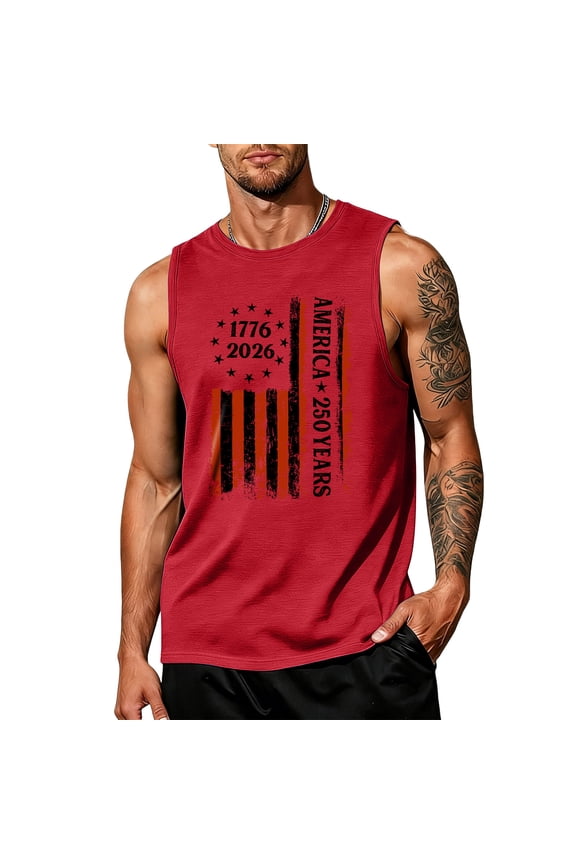 S-5XL 250 Anniversary USA Man Tank Top 1776-2026 Flag Print 4th of July Mens Sleeveless Tee Shirts Independence Day Freedom Patriotic Men's Graphic T-Shirts