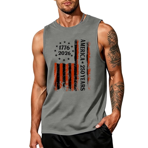 Fabrcox S-5XL 250 Anniversary USA Tank Tops for Men 1776-2026 Flag Print 4th of July Sleeveless T Shirts for Men Independence Day Freedom Patriotic Graphic Tshirts for Men