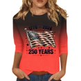 thumbnail image 1 of Fabrcox S-5XL 250 Th Anniversary of USA Shirt 1776-2026 Flag Print Gradient 3/4 Length Sleeve Womens Tops Independence Day Freedom Patriotic Womens Fourth of July Shirt Red S, 1 of 6