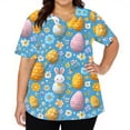 thumbnail image 1 of Fabrcox S-5XL Bunny Egg Hunt Print Holiday Scrubs Top for Women V Neck Short Sleeve Easter Stretch Nurse Uniform with Pocket, 1 of 5