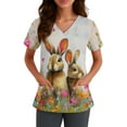 thumbnail image 1 of Fabrcox S-5XL Easter Bunny Eggs Print Holiday Scrubs Top for Women V Neck Short Sleeve Easter Women's Nurse Uniform with Pocket, 1 of 5