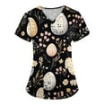 thumbnail image 1 of Fabrcox S-5XL Easter Scrubs Tops for Women Plus Size Bunny Graphic Holiday Women Scrub Tops Cotton V Neck Short Sleeve Nursing Uniforms for Women with Pockets, 1 of 3