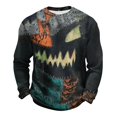 thumbnail image 1 of Fabrcox S-5XL Halloween Shirt for Men Spooky Pumpkin Face Patchwork Crewneck Sweatshirt for Men Funny Fall Waffle Knit Big and Tall Pullover 5XL, 1 of 6