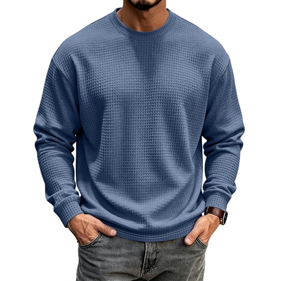 Fabrcox S-5XL Man Long Sleeve Shirts Waffle Crew Neck Mens Shirts Casual Texture Knit Regular Fit Sports Mens Shirts Big and Tall XL