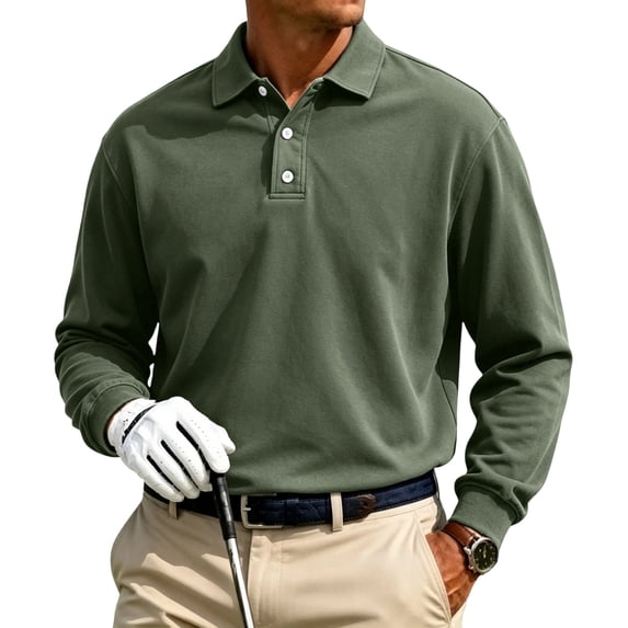 Fabrcox S-5XL Men’s Polo Shirt Long Sleeve Golf Shirt Men Button Up Casual Loose Fit Athletic Gym Work Shirts for Men Big and Tall Green XXL